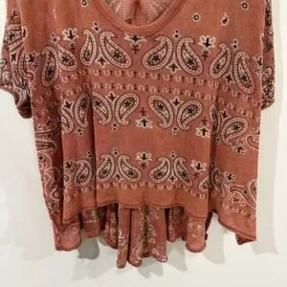 FREE PEOPLE No Matter What Paisley Print Knit Tunic Top Rust Bohemian Women's XL - Picture 4 of 8